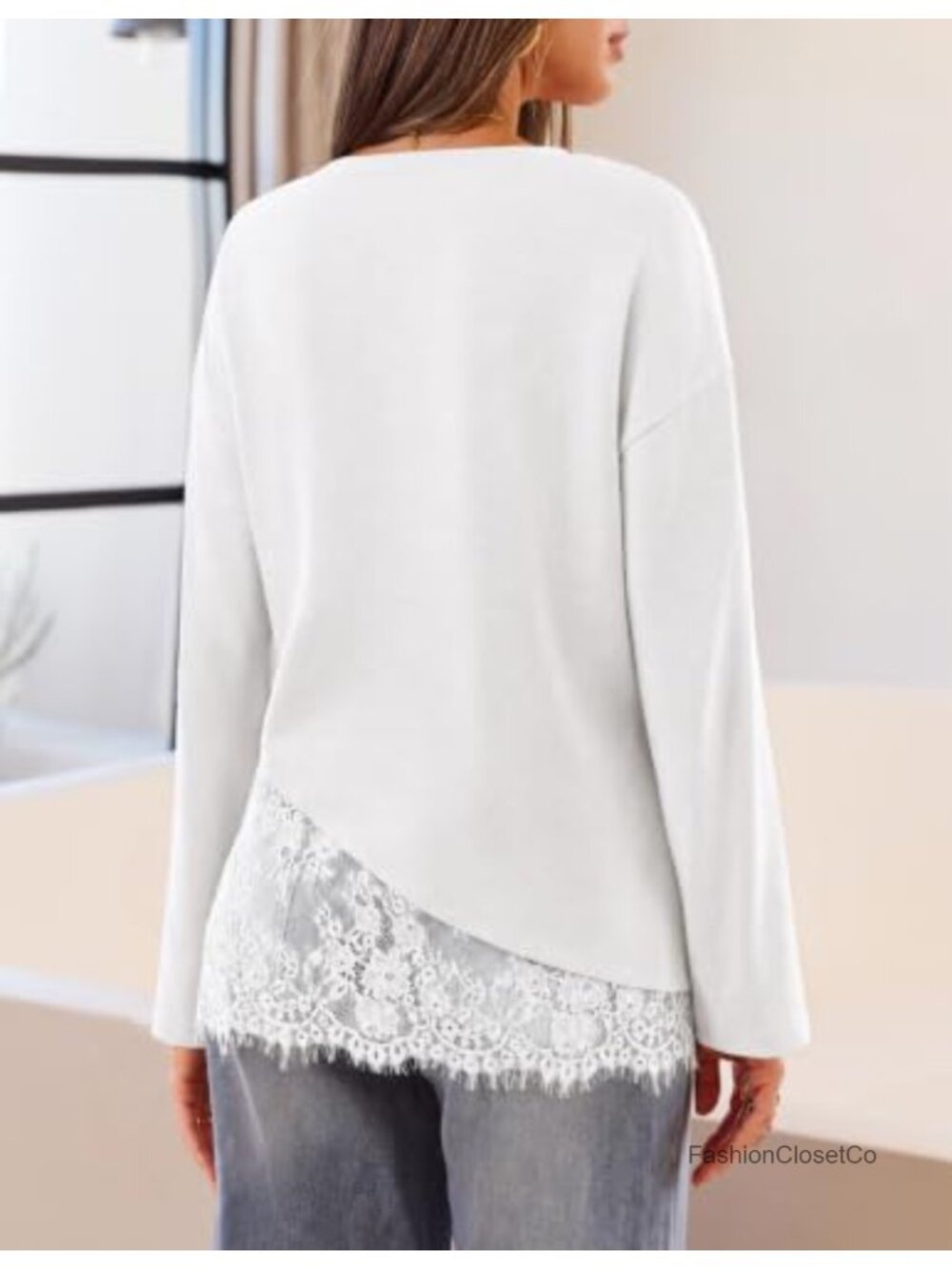 Lace Long Sleeve Blouse Asymmetrical Tunic Top - Picture 3 of 6
